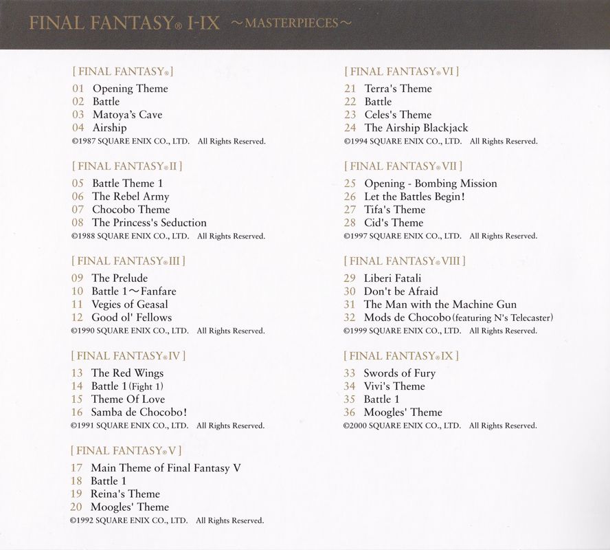 Other for Final Fantasy: 25th Anniversary Digital Collection (PS Vita and PSP and PlayStation 3): Sound Track - Digipak - Left Flap