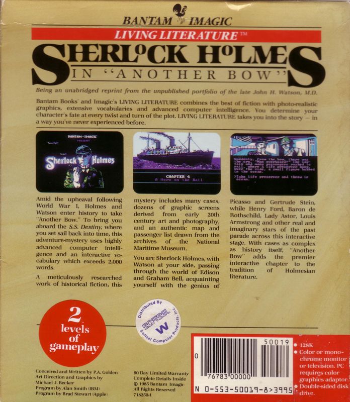 Back Cover for Sherlock Holmes in "Another Bow" (PC Booter)