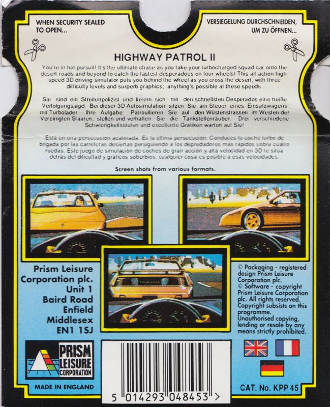 Back Cover for Highway Patrol II (Atari ST) (The 16 Bit Pocket Power Collection release)