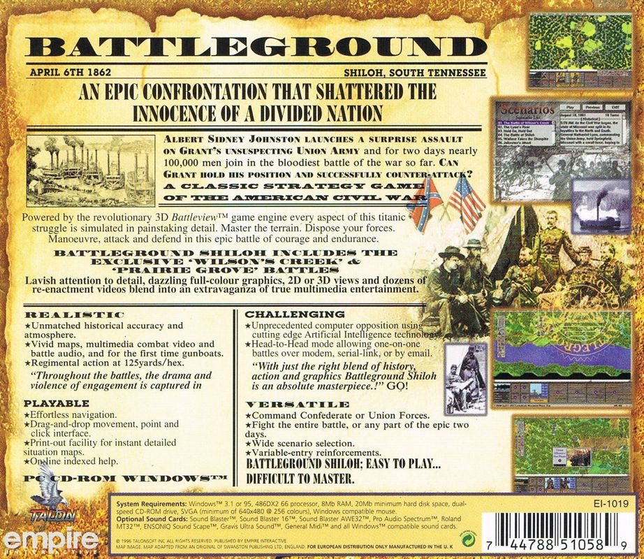 Other for Battleground 4: Shiloh (Windows and Windows 3.x): Jewel Case - Back