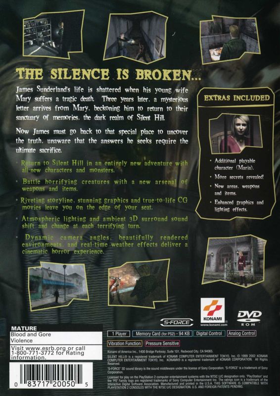 Back Cover for Silent Hill 2: Restless Dreams (PlayStation 2) (Greatest Hits release)