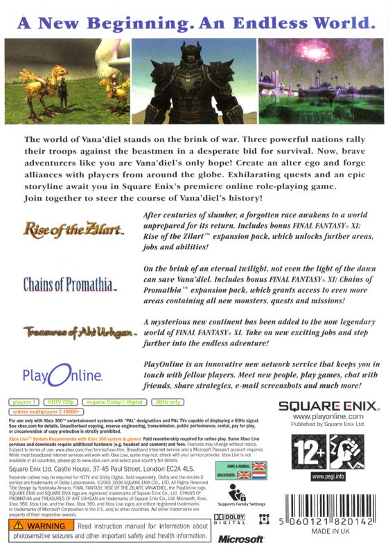 Back Cover for Final Fantasy XI Online (Xbox 360)