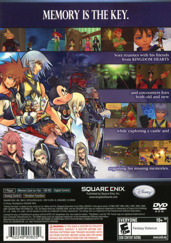 Back Cover for Kingdom Hearts: Re:Chain of Memories (PlayStation 2) (Greatest Hits release)