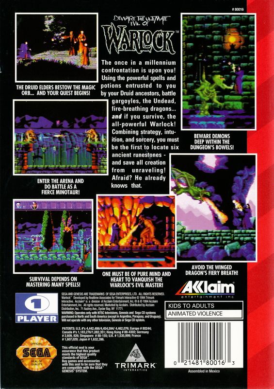 Back Cover for Warlock (Genesis)