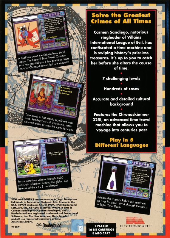 Back Cover for Where in Time Is Carmen Sandiego? (Genesis)