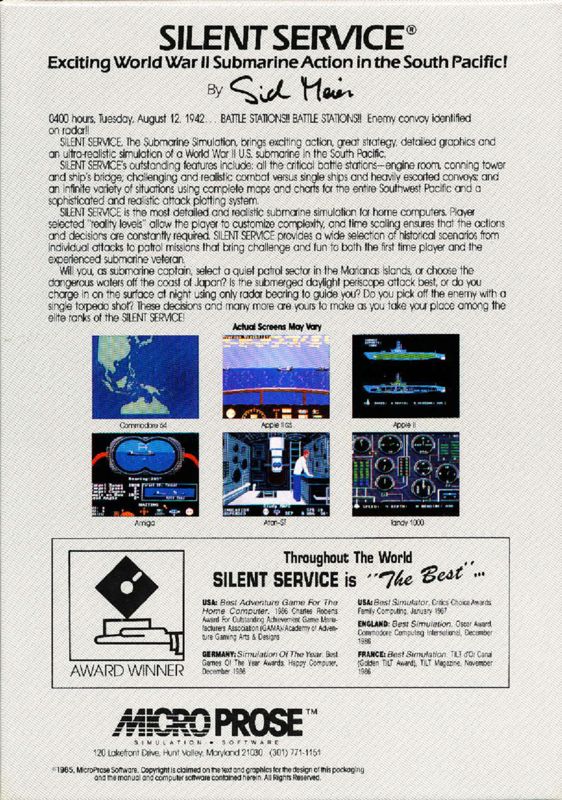 Back Cover for Silent Service (DOS)