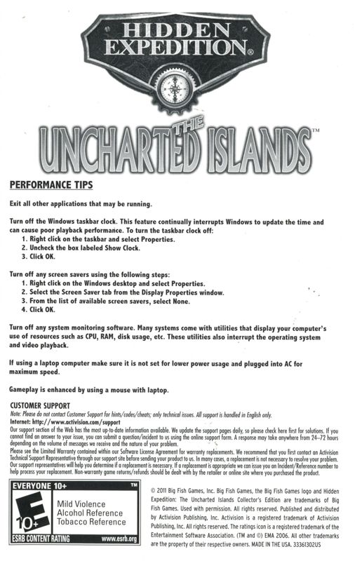 Inside Cover for Hidden Expedition: The Uncharted Islands (Collector's Edition) (Windows): Left