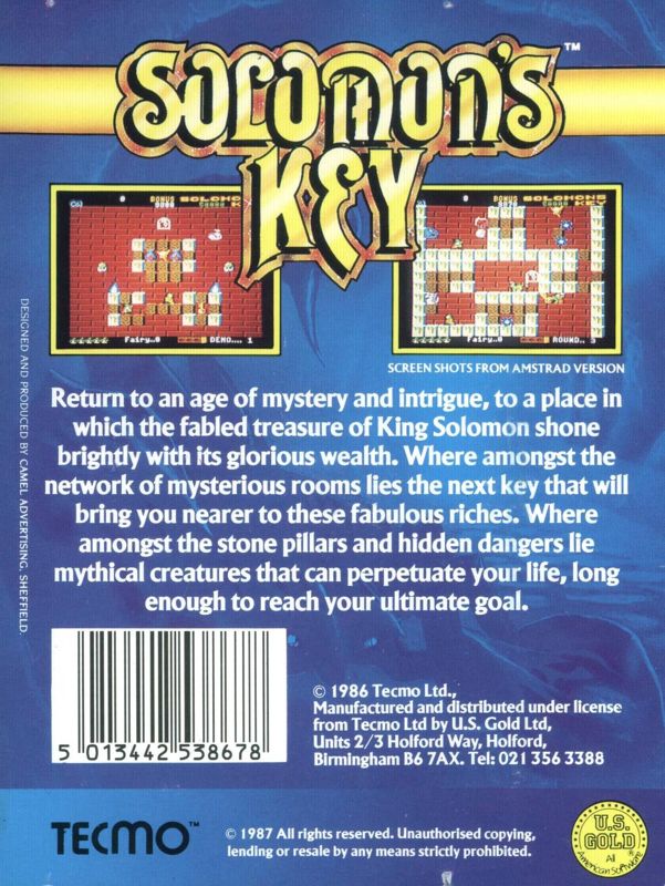 Back Cover for Solomon's Key (ZX Spectrum)