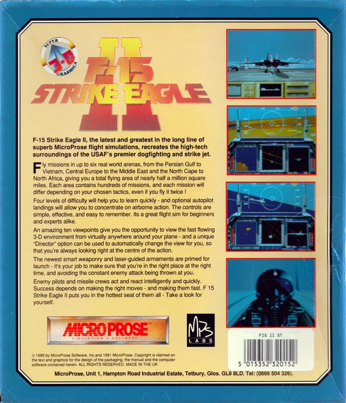 Back Cover for F-15 Strike Eagle II (Atari ST)