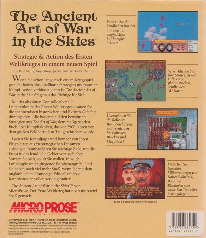 Back Cover for The Ancient Art of War in the Skies (Atari ST)