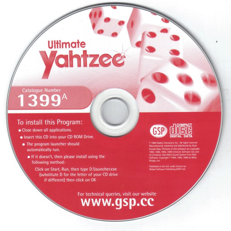 Media for Ultimate Yahtzee (Windows) (Global Software Publishing (GSP) release)