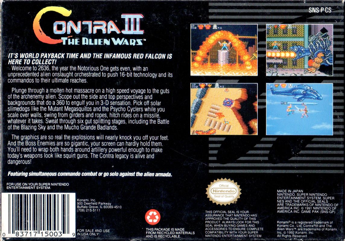 Back Cover for Contra III: The Alien Wars (SNES)