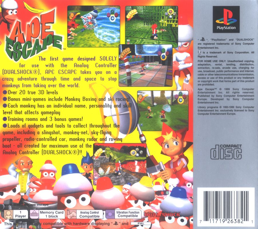 Back Cover for Ape Escape (PlayStation) (Platinum Release)