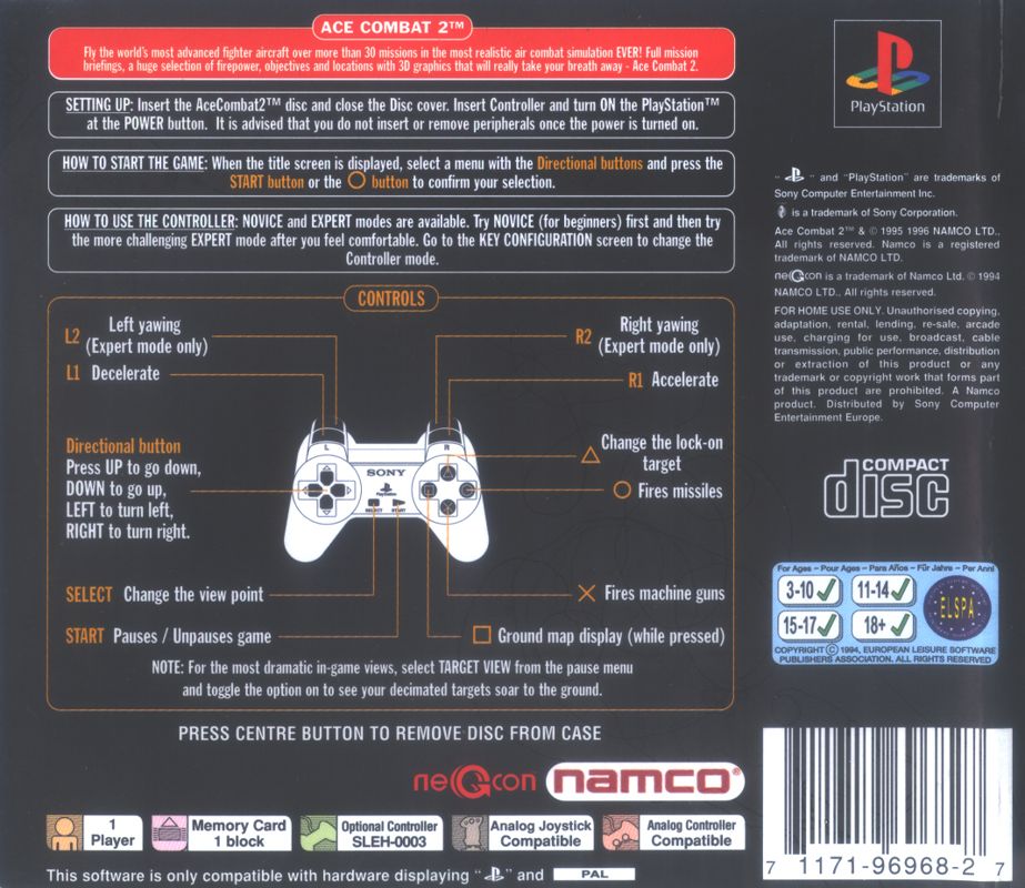 Back Cover for Ace Combat 2 (PlayStation) (Rental Release)