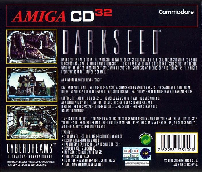 Other for Dark Seed (Amiga CD32): Jewel Case - Back