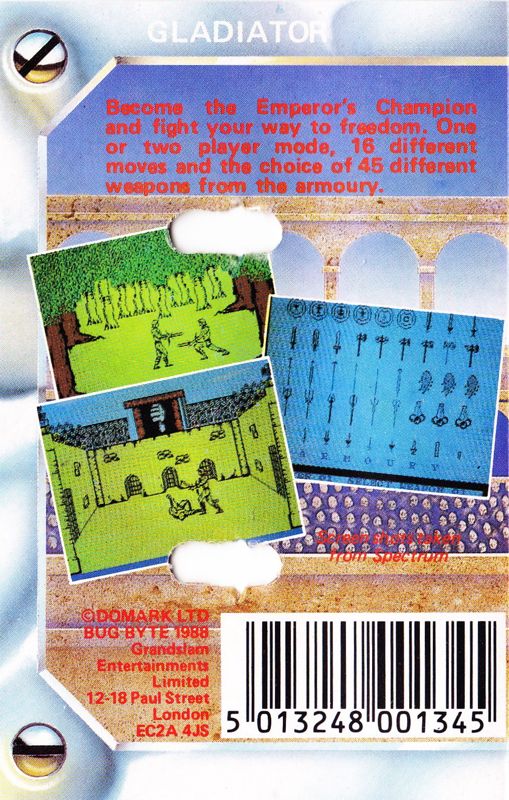 Back Cover for Gladiator (ZX Spectrum)