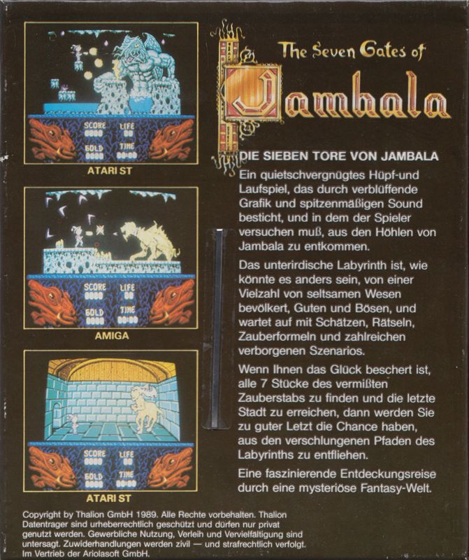 Back Cover for The Seven Gates of Jambala (Atari ST)
