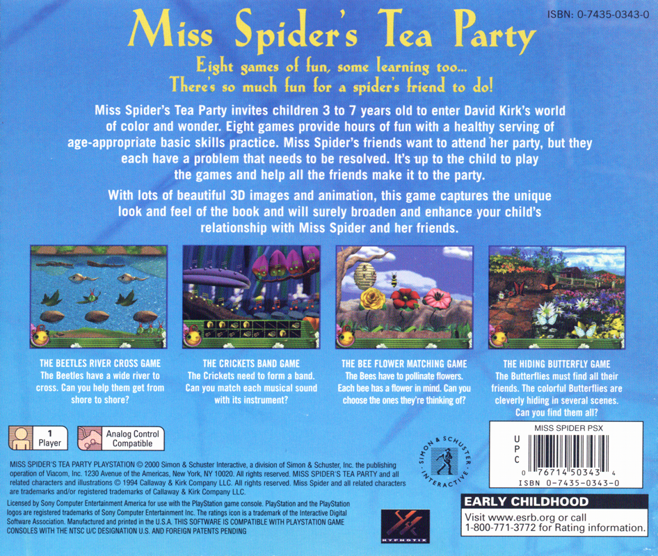 Back Cover for Miss Spider's Tea Party (PlayStation)