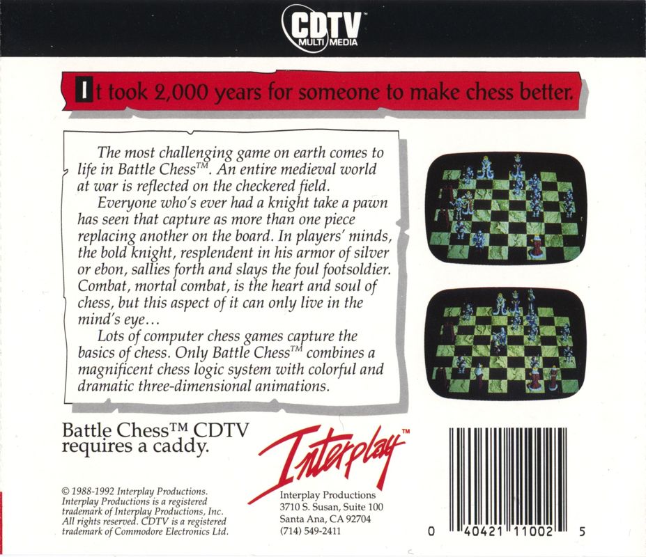 Back Cover for Battle Chess (CDTV)