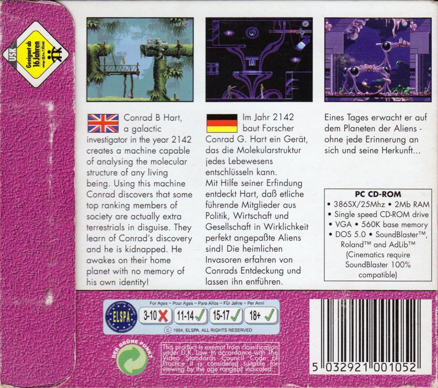 Other for Flashback: The Quest for Identity (DOS) (Kixx release): Digipak - Back