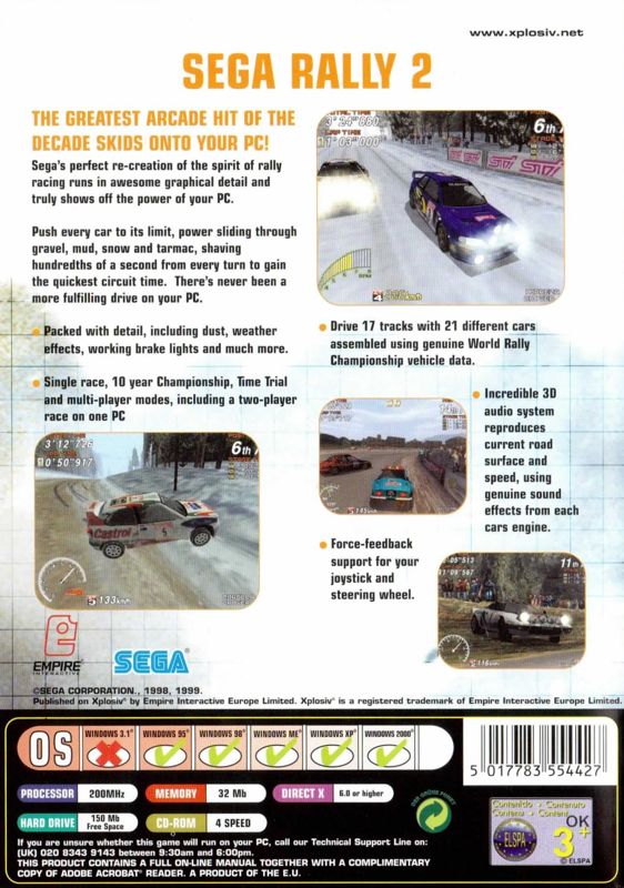 Back Cover for SEGA Rally 2 Championship (Windows) (Xplosiv release)