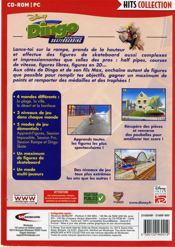 Back Cover for Disney's Extremely Goofy Skateboarding (Windows) ("Hits Collection" release (Mindscape 2002))