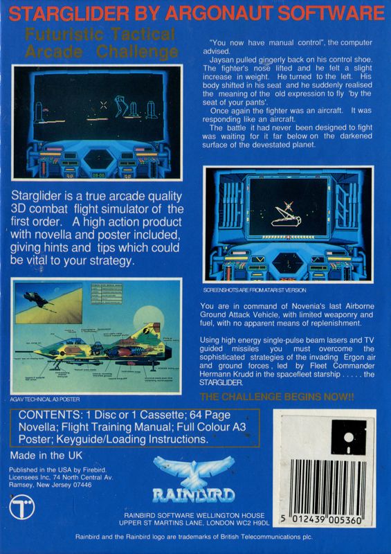 Back Cover for Starglider (Amiga)