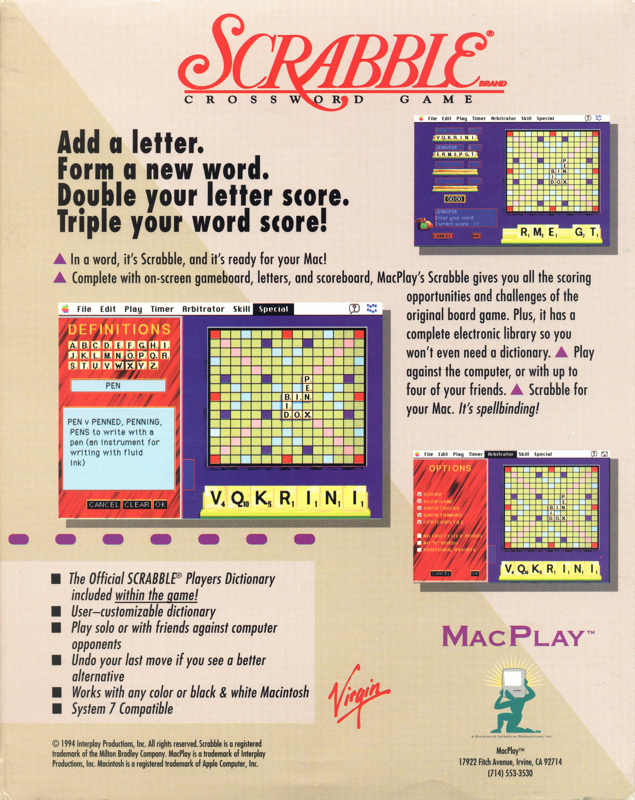 Back Cover for Deluxe Scrabble for Windows (Macintosh) (Slipcase)