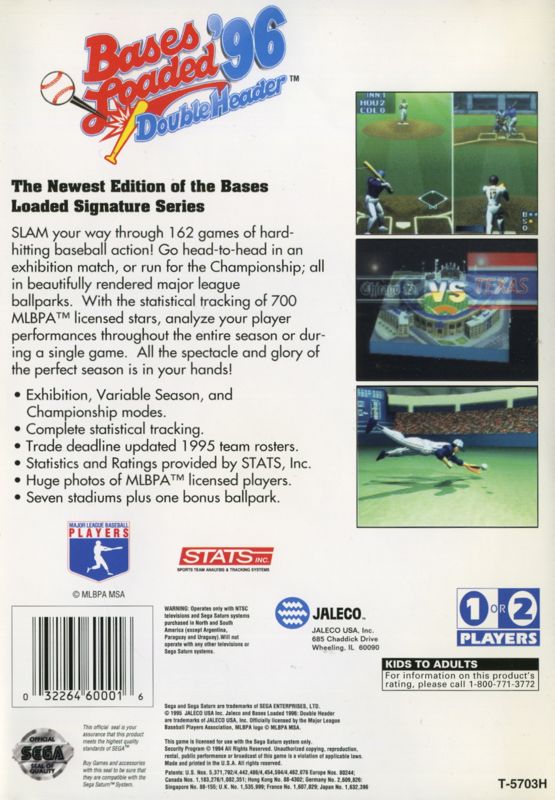 Back Cover for Bases Loaded '96: Double Header (SEGA Saturn)
