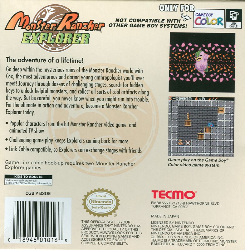 Back Cover for Monster Rancher Explorer (Game Boy Color)