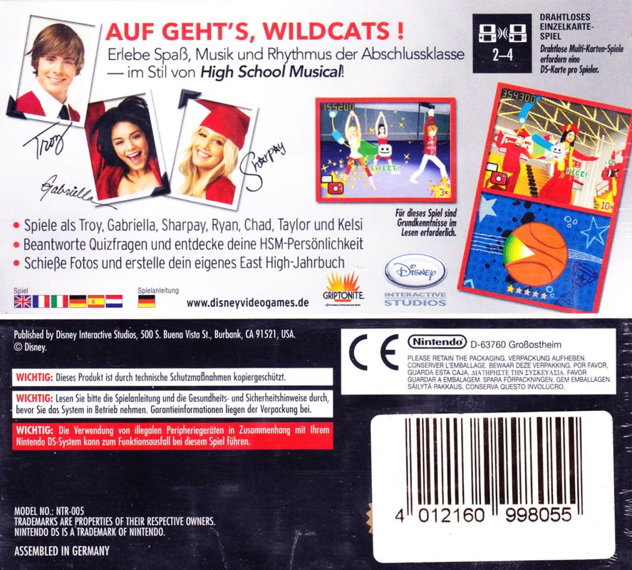 Back Cover for High School Musical 3: Senior Year (Nintendo DS)