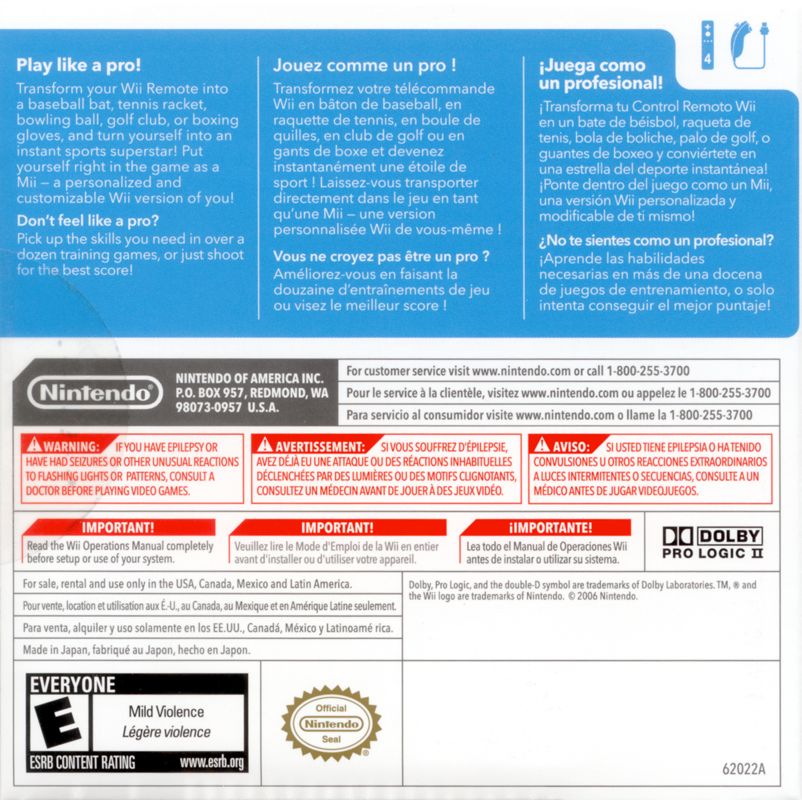 Other for Wii Sports (Wii) (Bundled with White Wii): Sleeve - Back