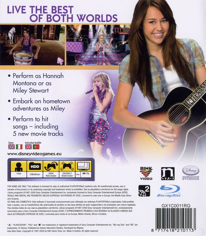 Back Cover for Hannah Montana: The Movie (PlayStation 3)