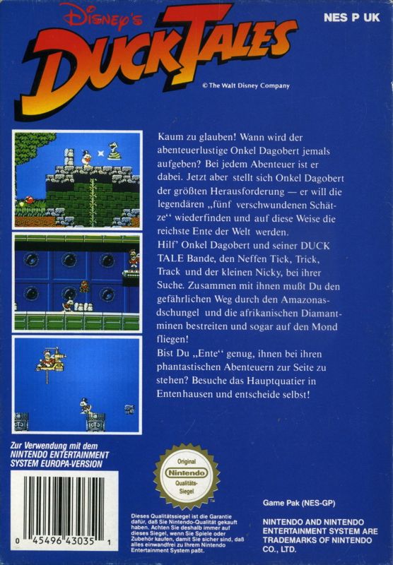 Back Cover for Disney's DuckTales (NES)