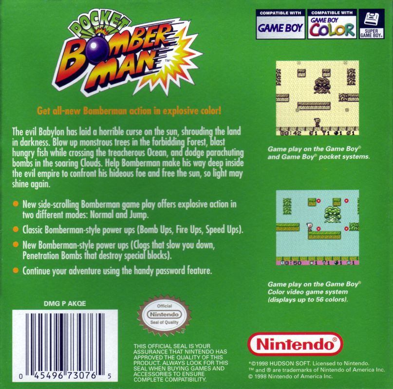 Back Cover for Pocket Bomberman (Game Boy Color)