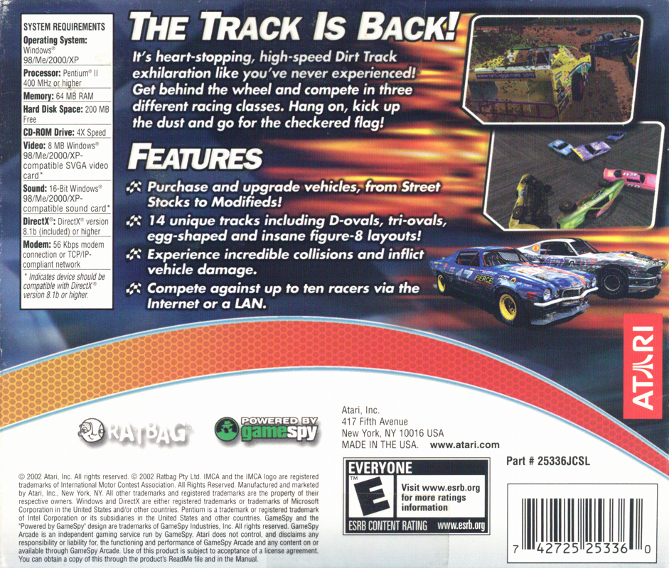 Back Cover for Dirt Track Racing 2 (Windows) (Budget Release)