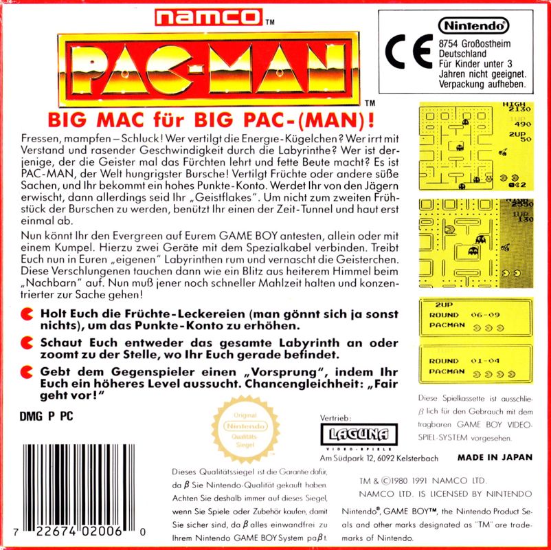 Back Cover for Pac-Man (Game Boy)