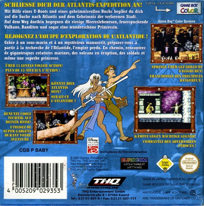 Back Cover for Disney's Atlantis: The Lost Empire (Game Boy Color)