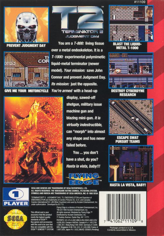 Back Cover for T2: Terminator 2 - Judgment Day (Genesis)