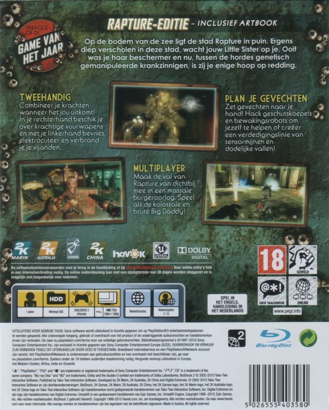 Back Cover for BioShock 2 (Rapture Edition) (PlayStation 3)