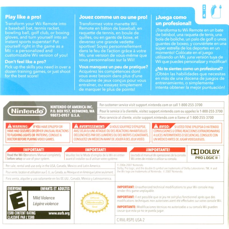 Wii Sports cover or packaging material MobyGames