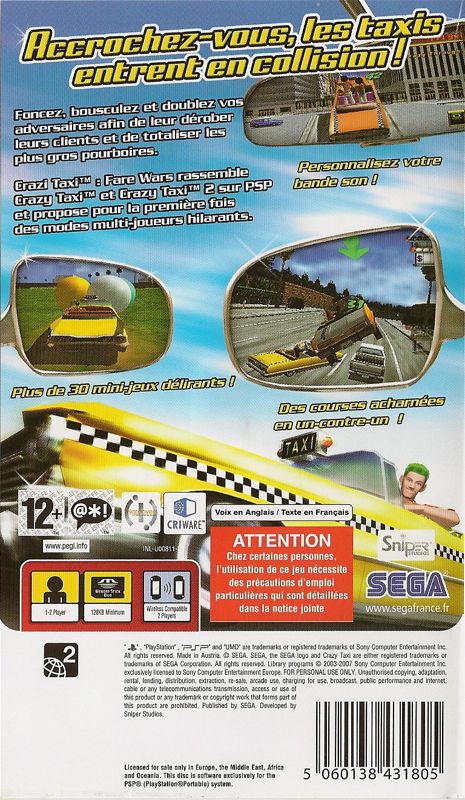 Back Cover for Crazy Taxi: Fare Wars (PSP)