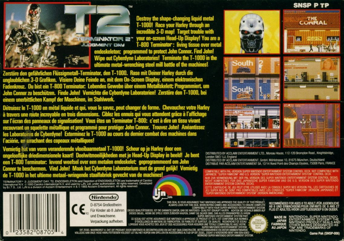 Back Cover for T2: Terminator 2 - Judgment Day (SNES)