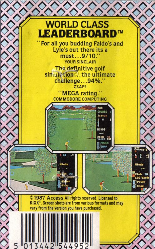 Back Cover for World Class Leader Board (ZX Spectrum) (KIXX release)