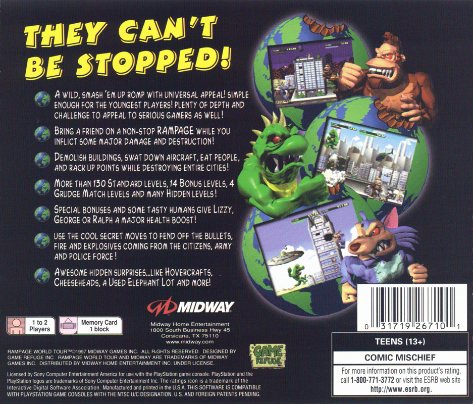 Back Cover for Rampage World Tour (PlayStation)