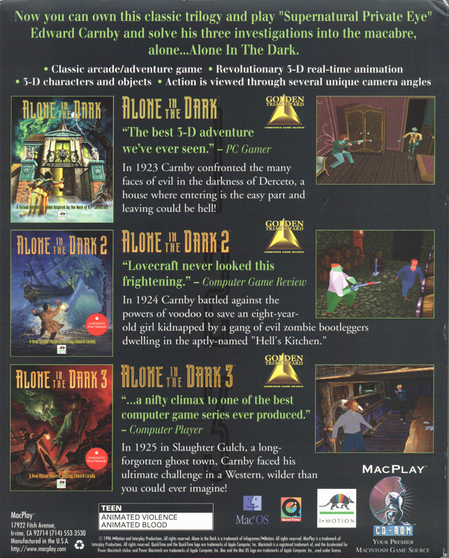 Back Cover for Alone in the Dark: The Trilogy 1+2+3 (Macintosh)