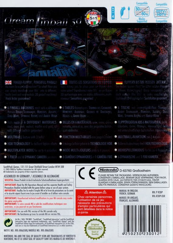 Back Cover for Dream Pinball 3D (Wii)