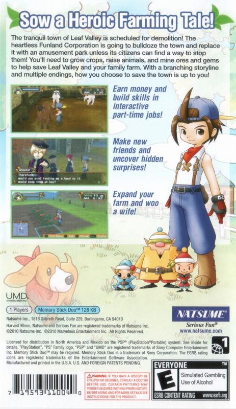 Back Cover for Harvest Moon: Hero of Leaf Valley (PSP)