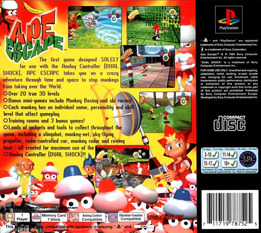 Back Cover for Ape Escape (PlayStation)