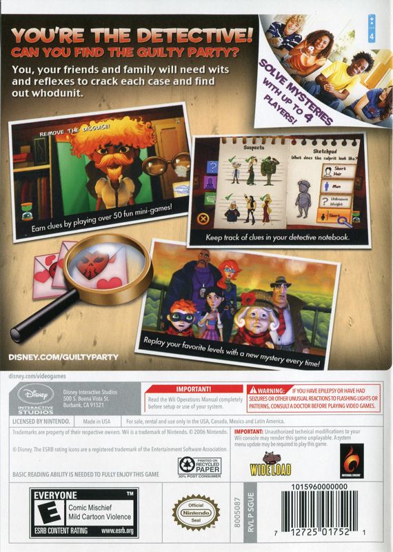 Back Cover for Disney Guilty Party (Wii)
